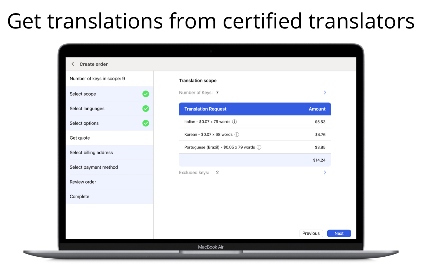 Get translations from certified translators